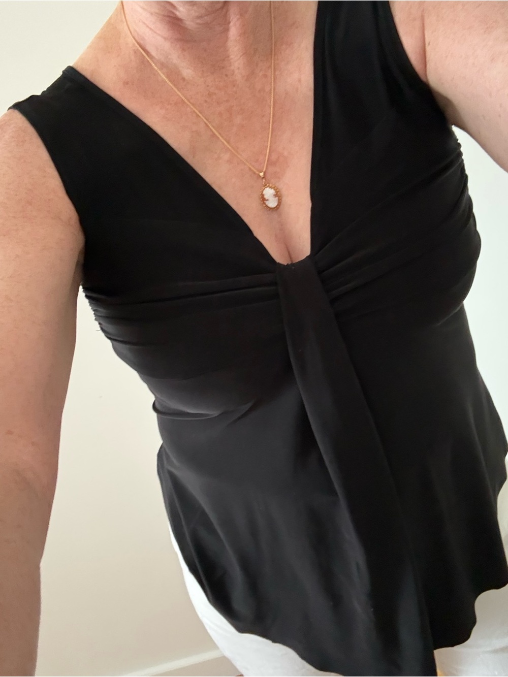 Sleeveless Black V-Neck Draped Women's Camisole
